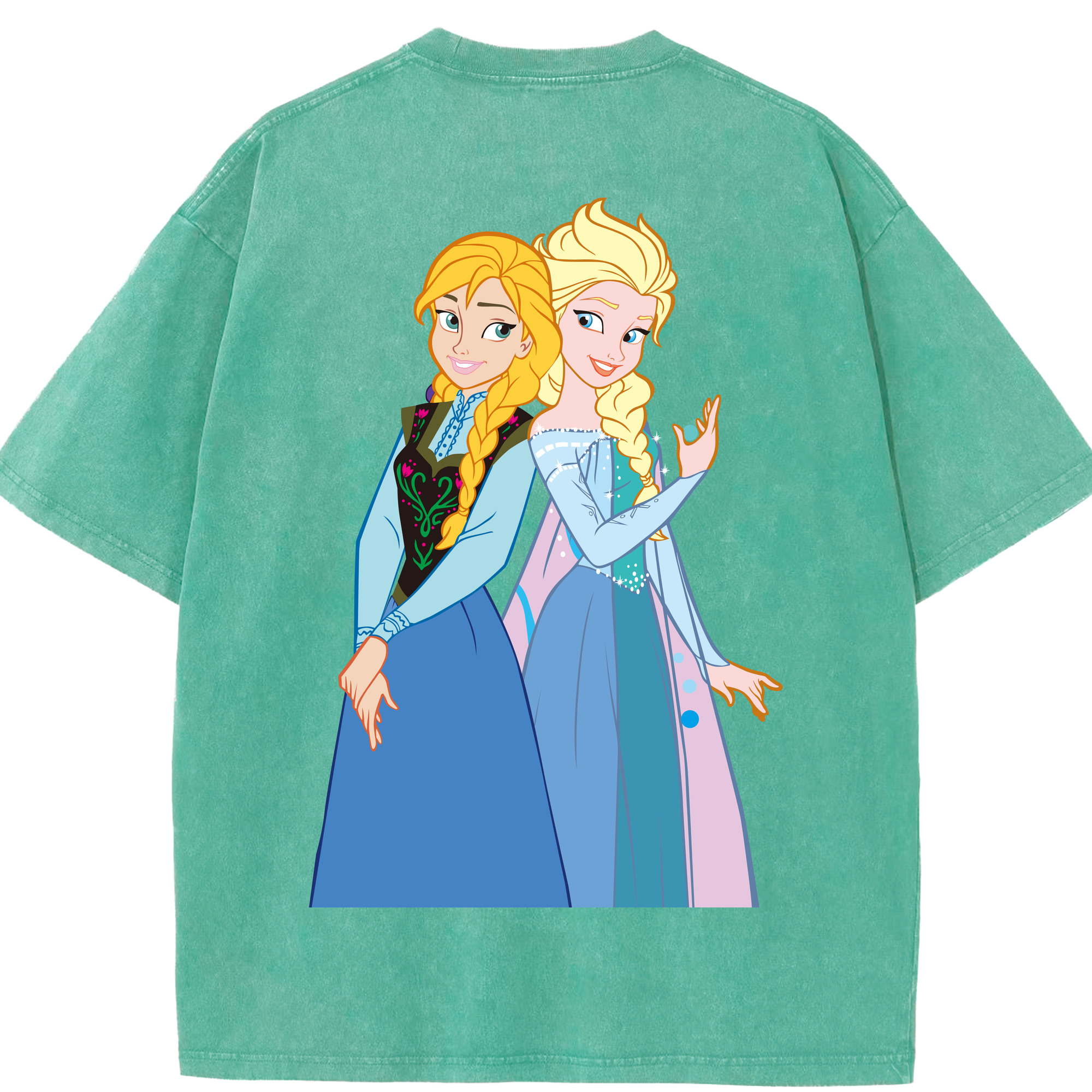 （画像用） アナと雪の女王 アンナ エルサ Frozen Anna Elsa 綿100% ヴィンテージ風 半袖Tシャツ（背面プリント）